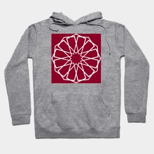 White Islamic Geometric Pattern Stars on Dark Pink Background Hoodie